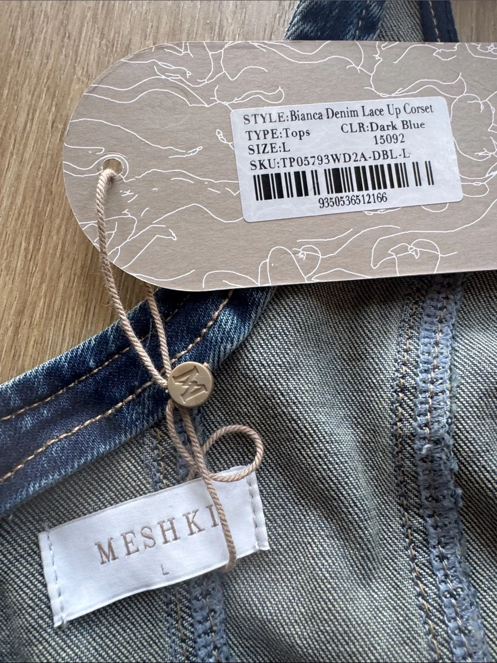 Meshki Bianca Denim Lace Up Corset Dark Blue Size L - Picture 10 of 15